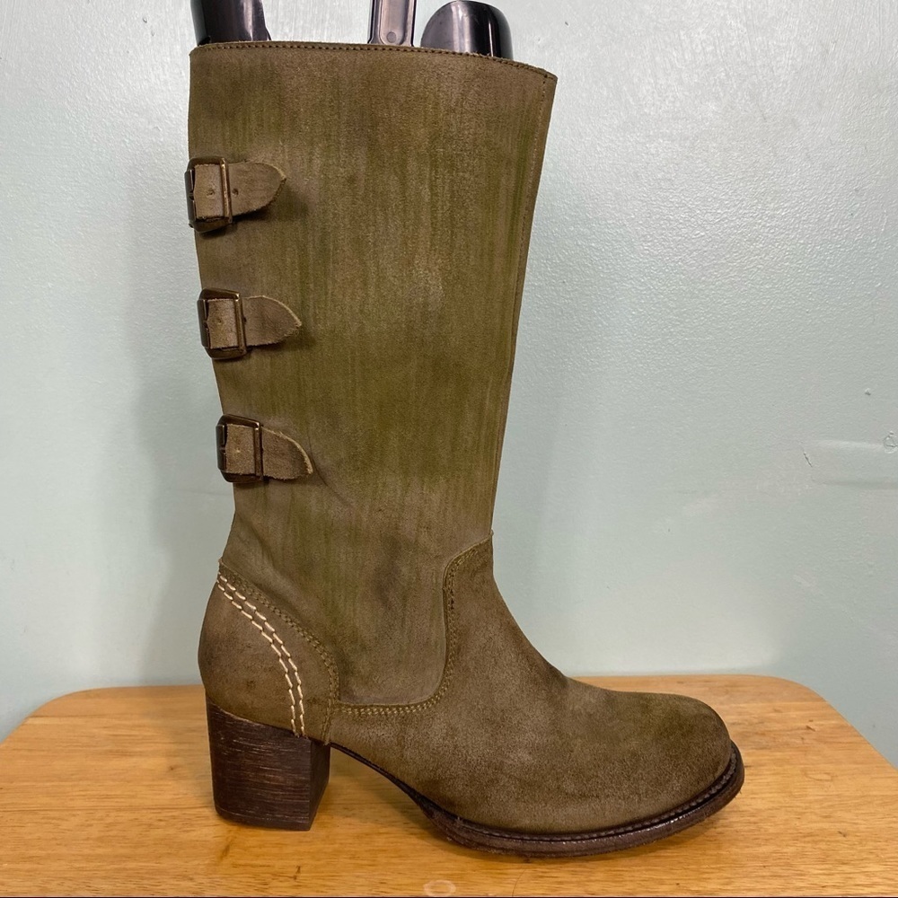 Bed Stu Green Buckle Heeled Boots Sz 8